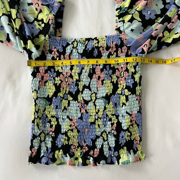Free People Ariana Smocked Floral Square Neck Puff Sleeve Elastic Top, Size XS - Picture 5 of 11
